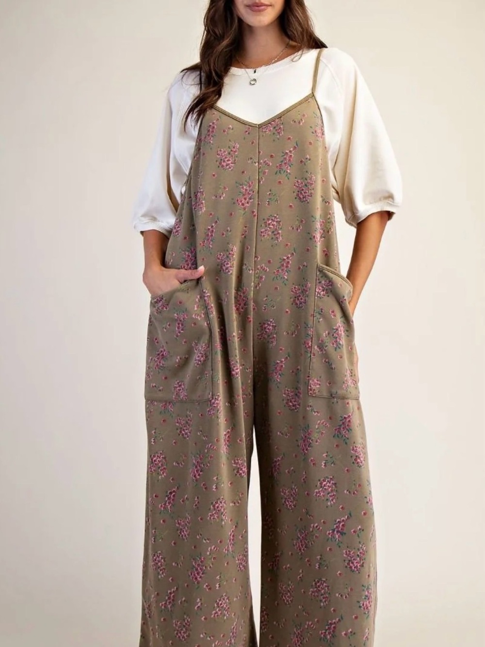 Easel Floral Spirit Wide-Leg Oversized Jumpsuit Size M NWT